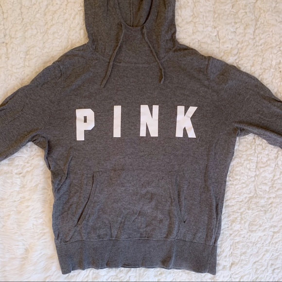 VS PINK Gray Tight Hooded Sweater With Thumb Holes - Picture 3 of 6